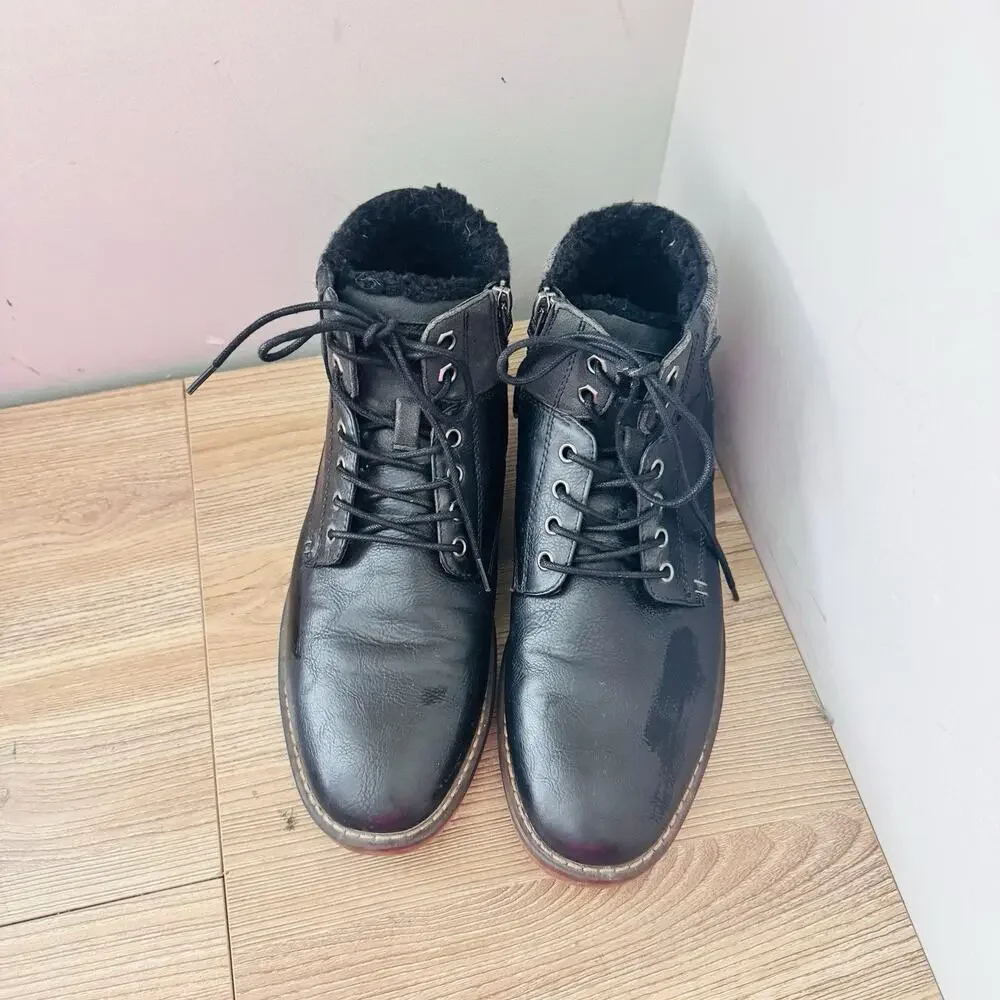 Buckle Black Leather Lace Up Ankle Booties Women’s Size 10